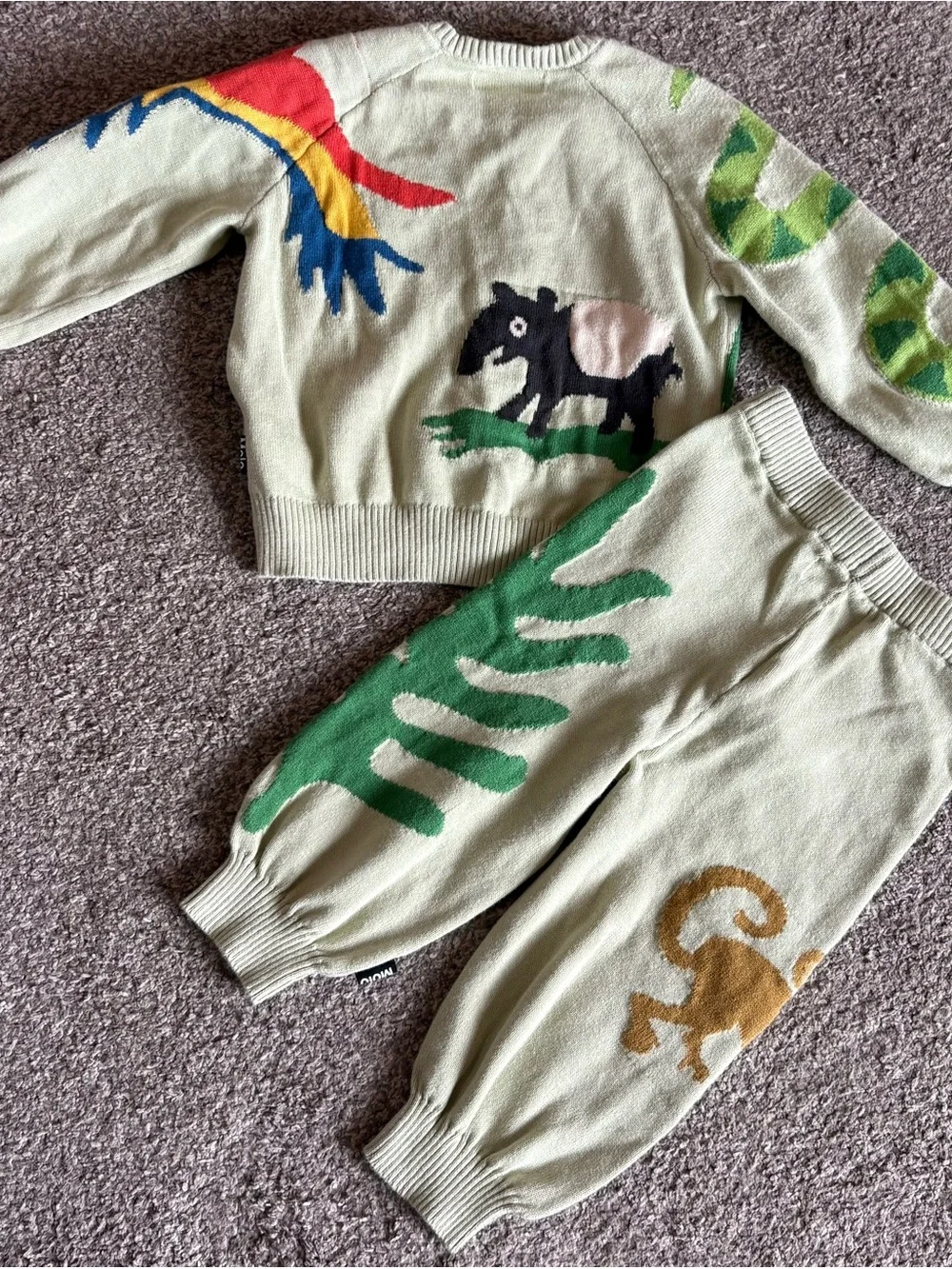 Molo Light Green Parrot & Jungle Knit Joggers Set